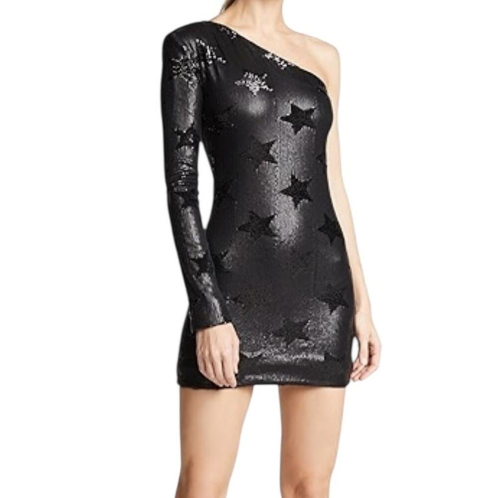 RtA Edie Black One Shoulder Sequin Mini Dress Size 4 Luxury Cocktail Party